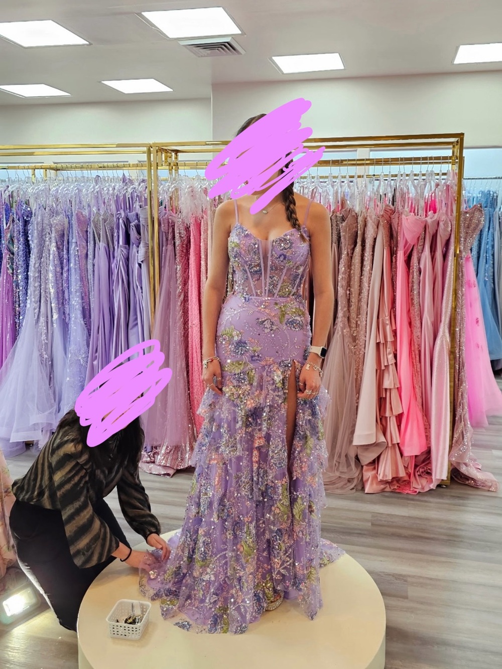 Elegant Lilac Floral Prom Dress